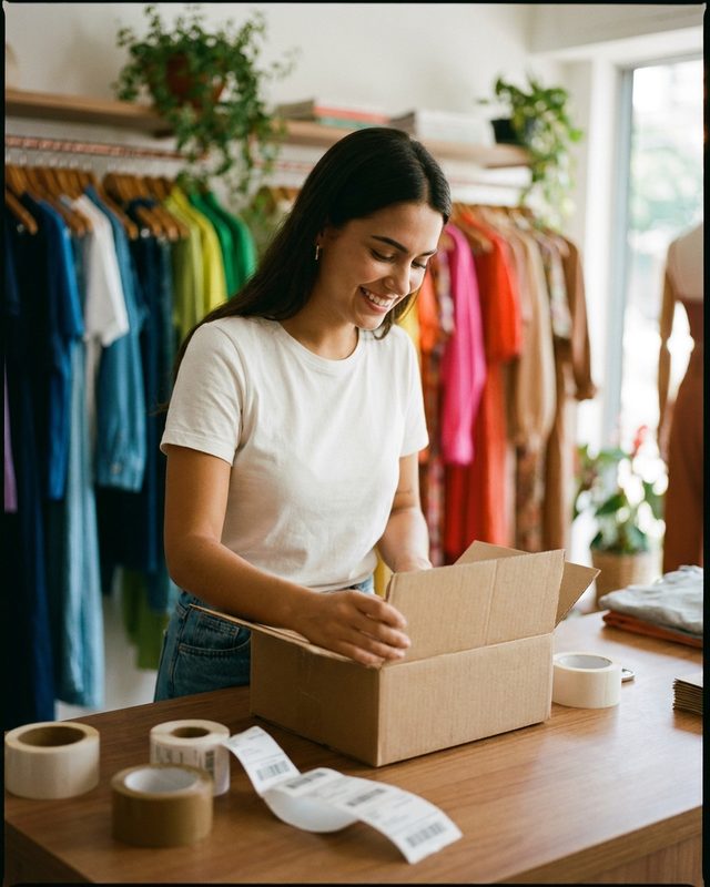 Dona de loja embalando pedido de e-commerce