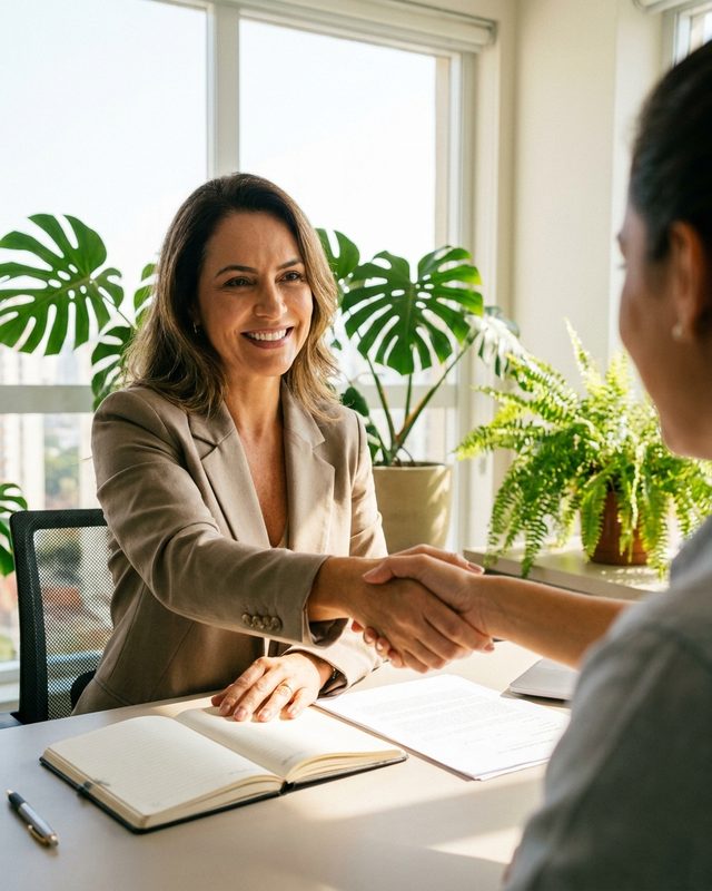 Profissional atendendo cliente em escritório